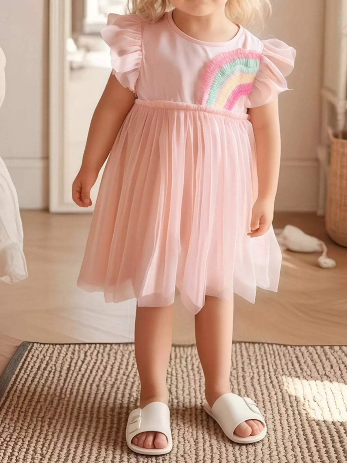 Pink Rainbow Applique Tulle Dress — dress worn by a child