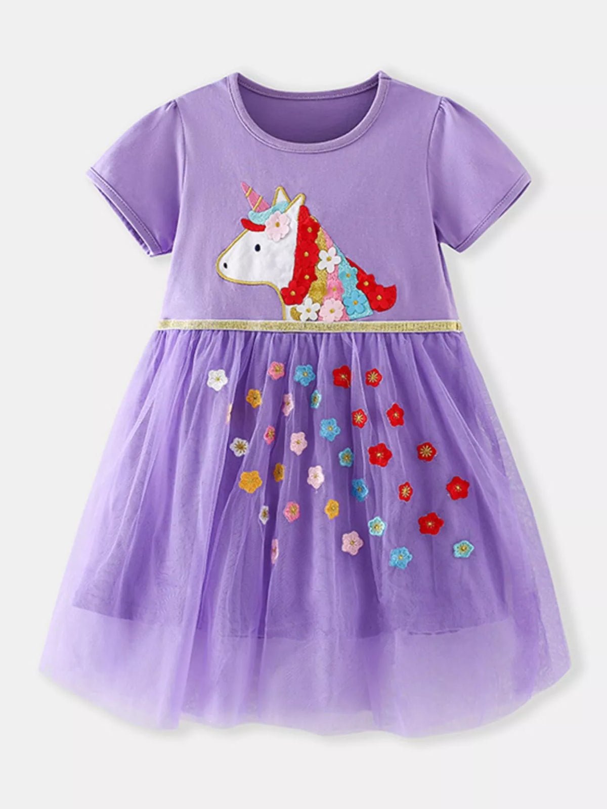 Lavender Floral Unicorn Tulle Dress — front view