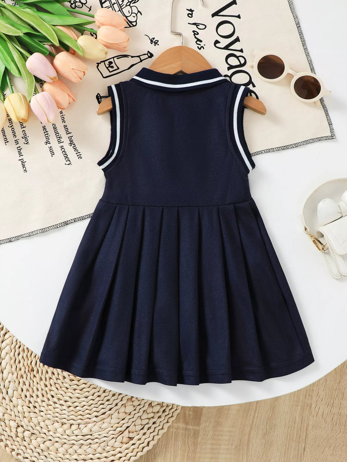 Baby Sleeveless Pleated Polo Dress — back view