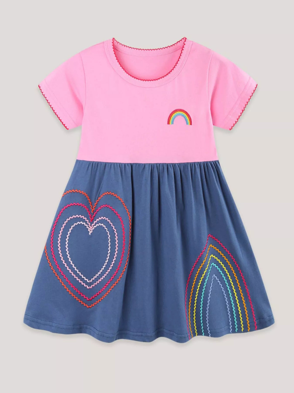 Pink and Blue Heart Embroidered Dress — front view