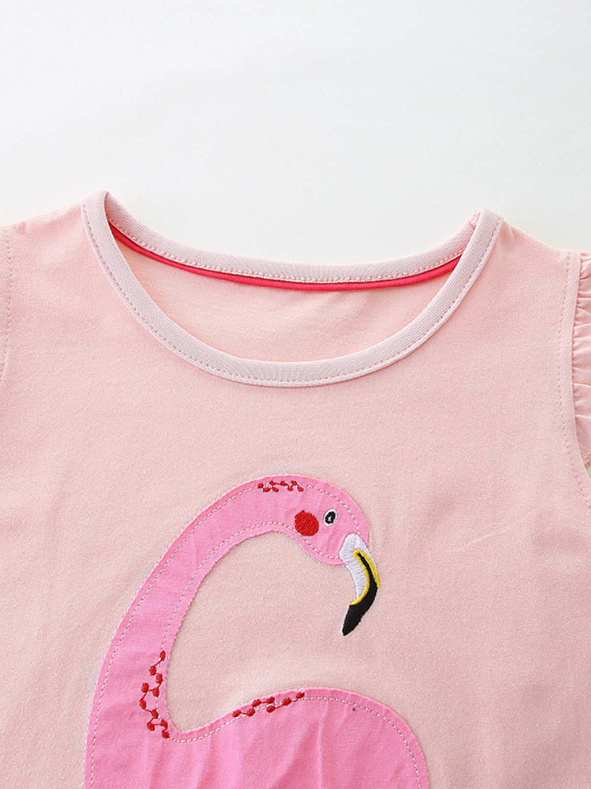 Pink Flamingo Tiered Tulle Dress — flamingo applique and neckline