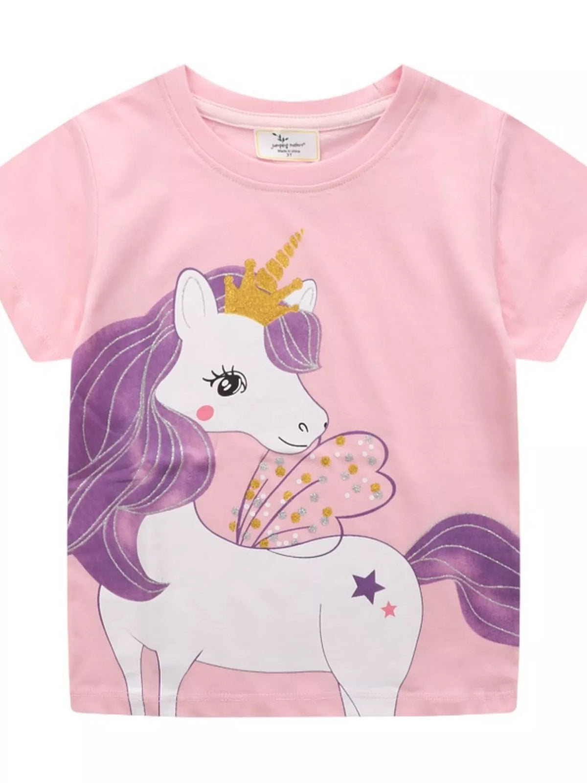 Pink winged unicorn graphic shirt — front