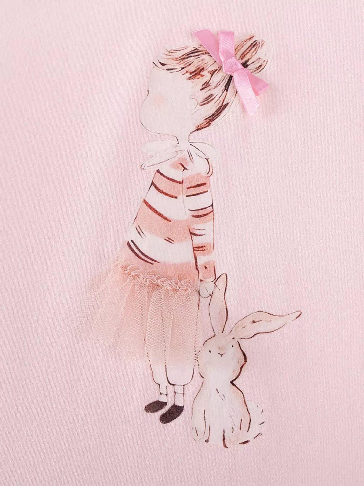 Girl-and-bunny graphic with a raised skirt detail