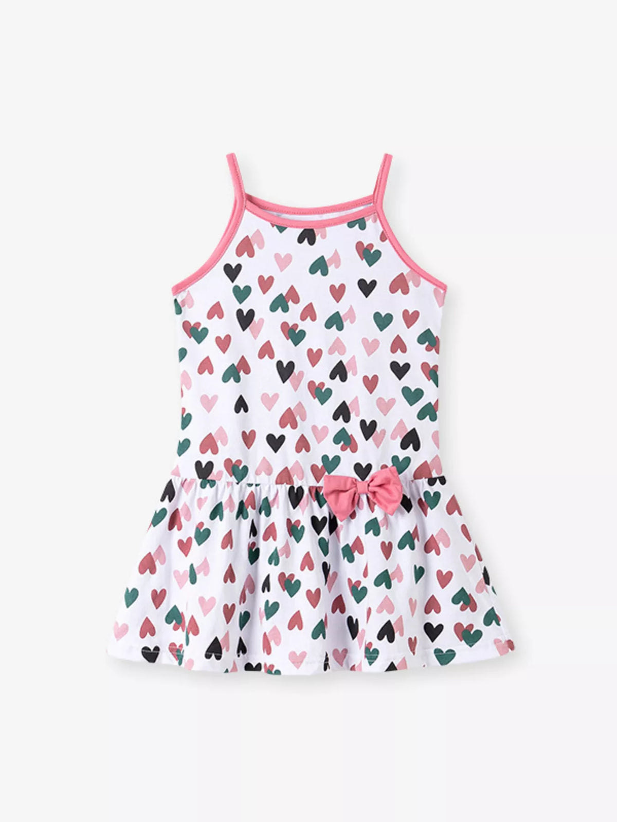 White heart-print dress laid flat
