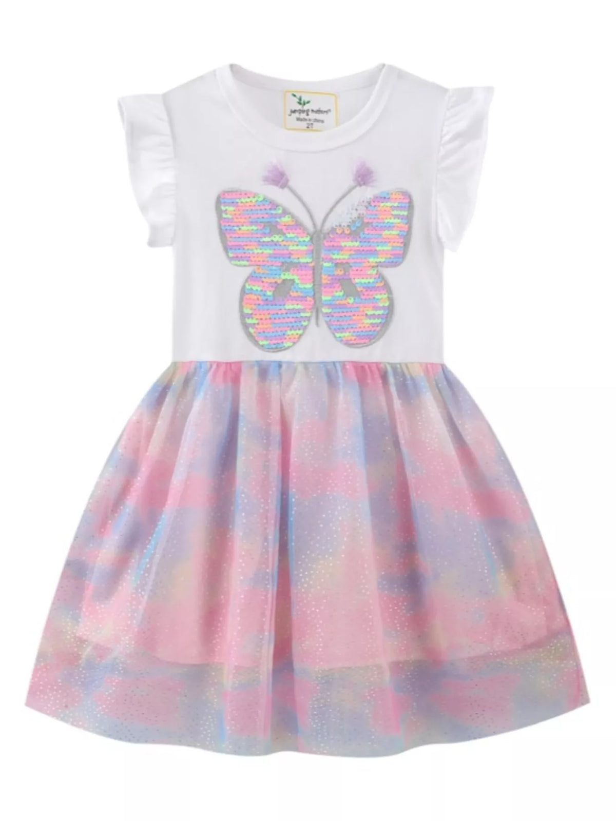 Sequin Butterfly Pastel Tutu Dress — front view