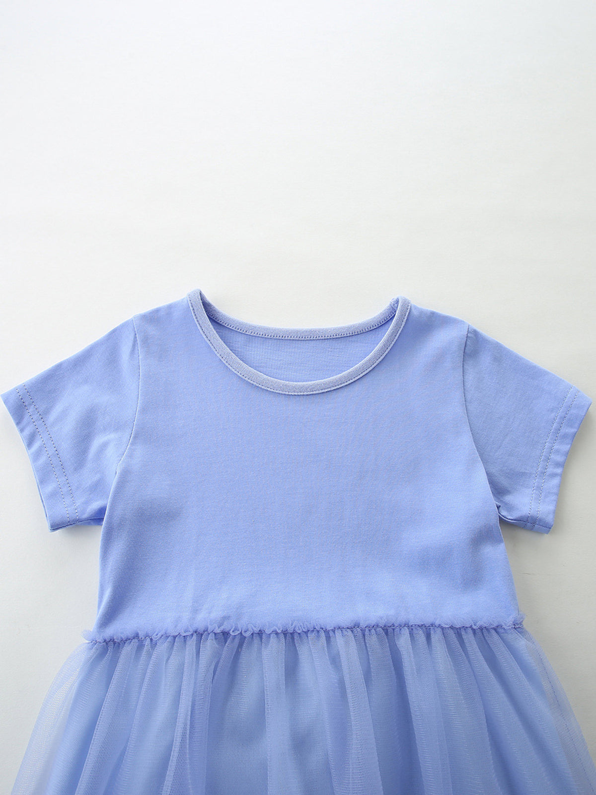 Blue Horse Embroidered Tulle Dress — round neckline and short sleeves