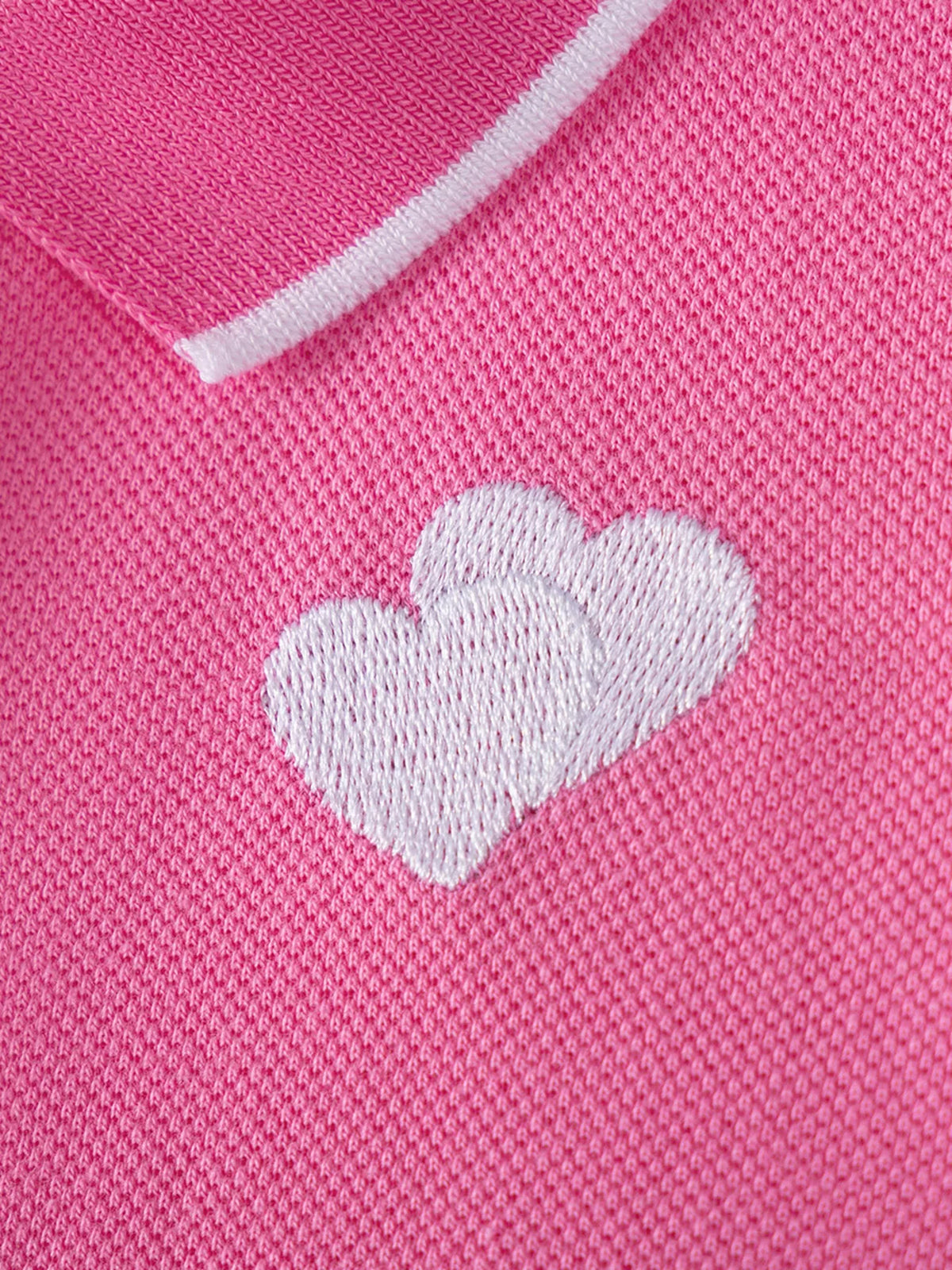 Pink Heart Sleeveless Polo Dress — white heart detail
