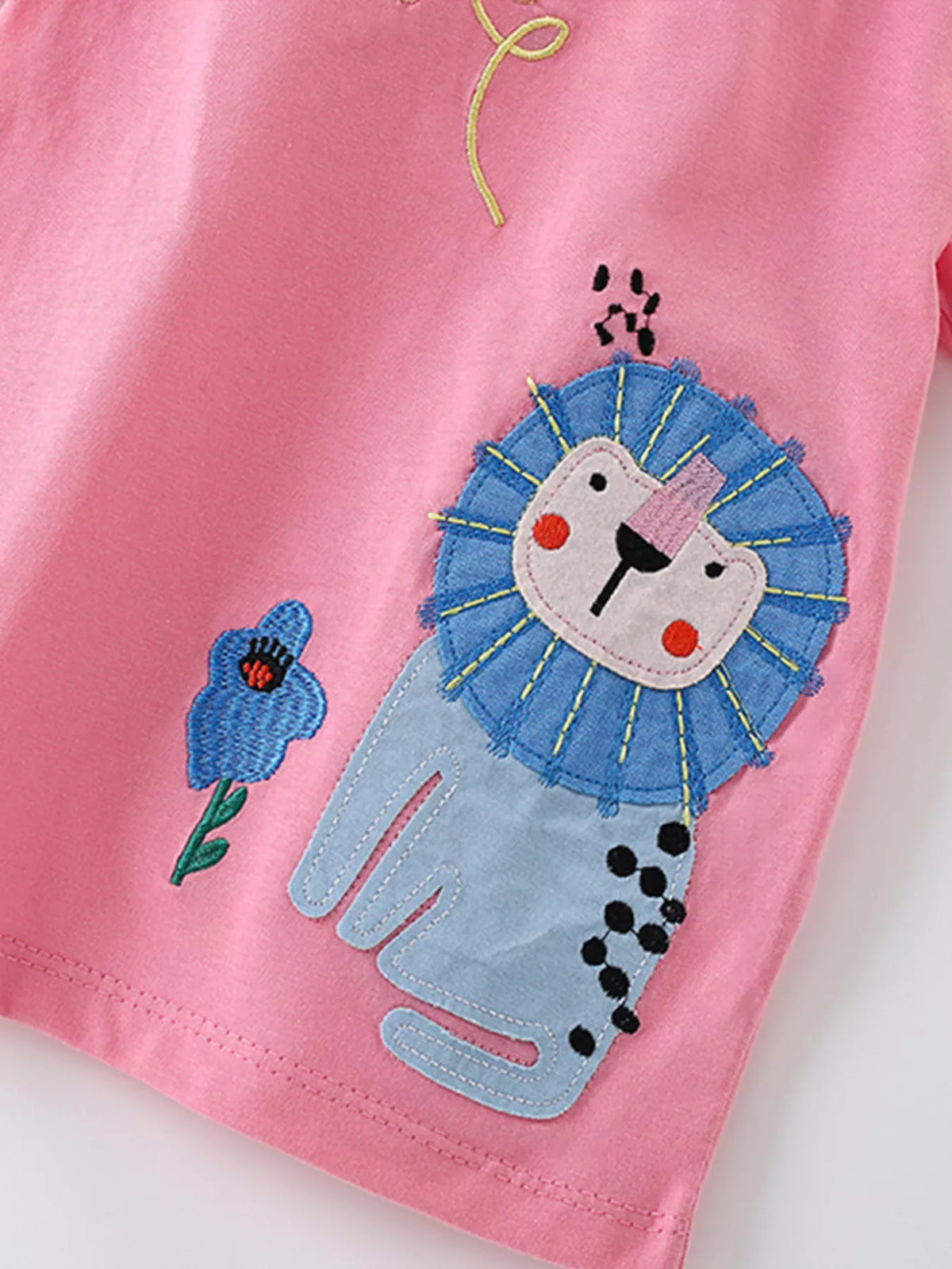 Pink lion and butterfly applique shirt — blue lion applique and flower