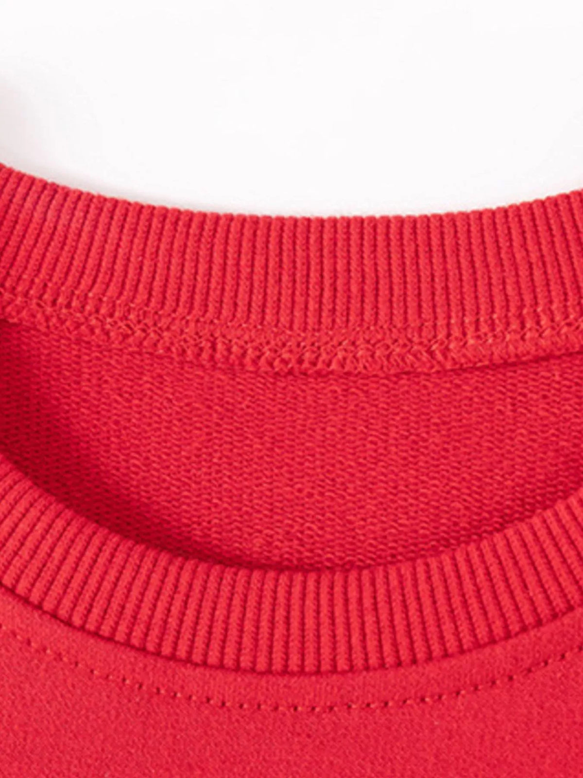 Red ribbed crew neckline