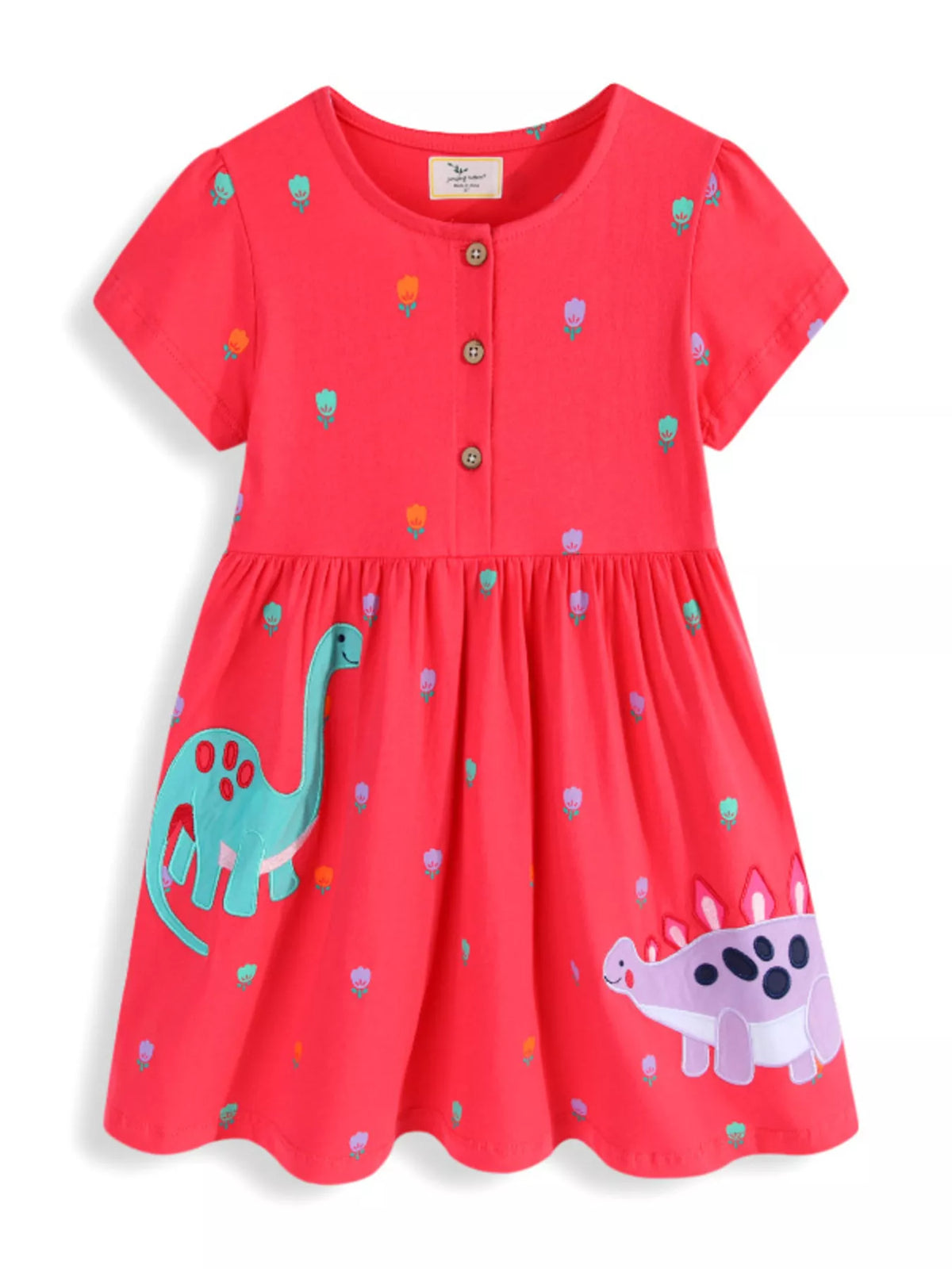 Red Dinosaur Button-Front Dress — front view