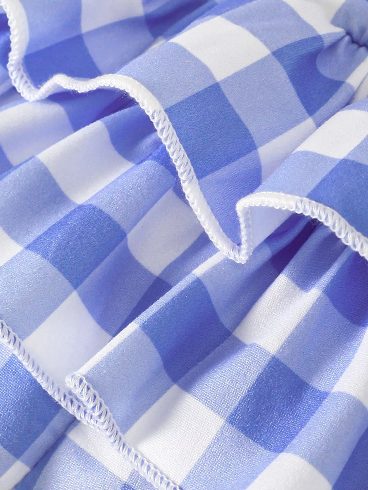 Blue gingham ruffles with white edging
