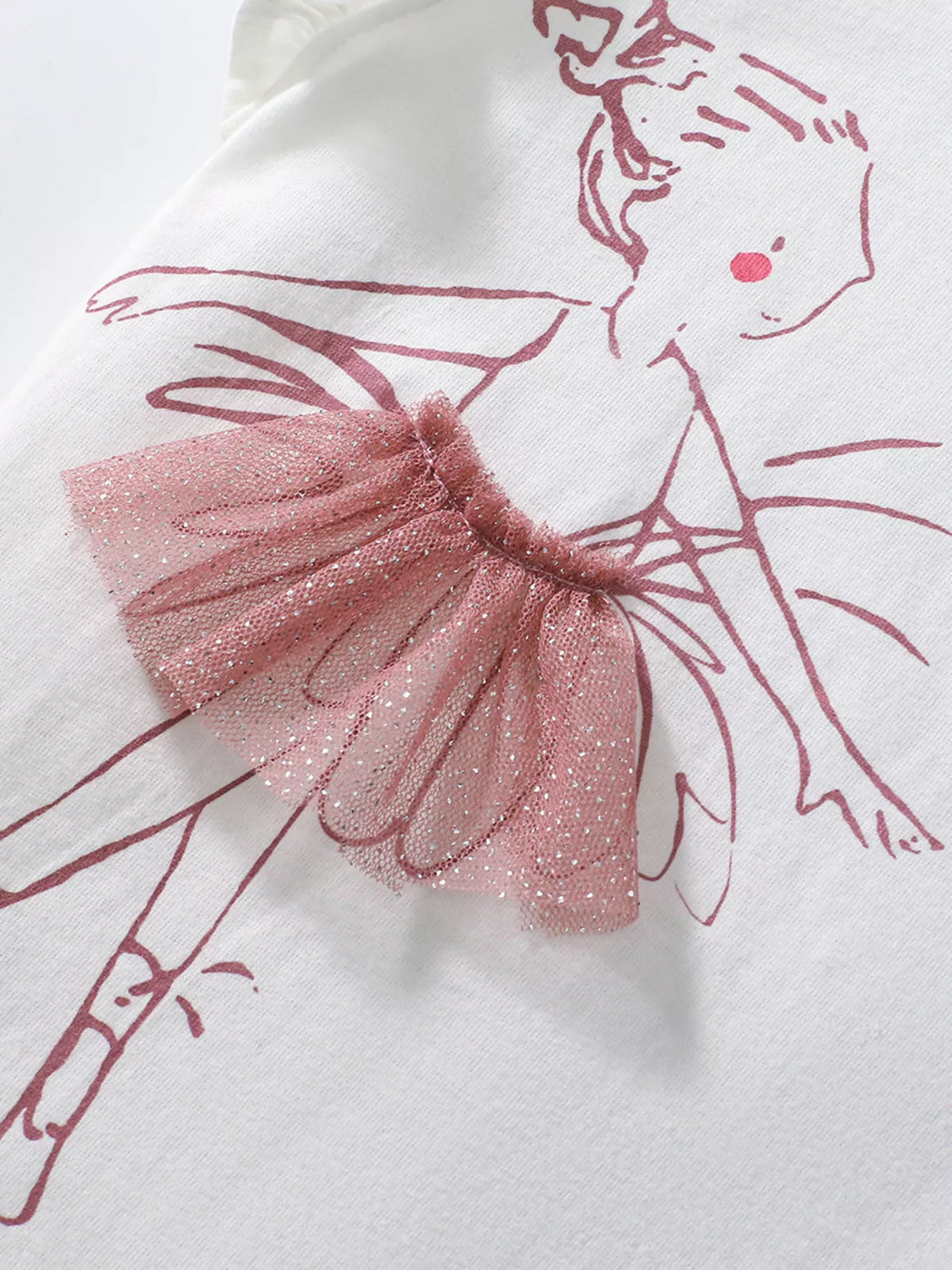 White and pink ballerina ruffle sleeve tops — mesh ballerina skirt on white top