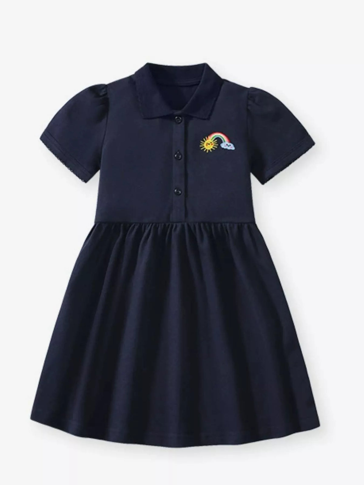 Navy Rainbow Embroidered Polo Dress — front view