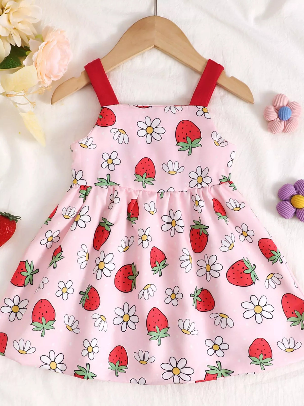Baby Bow Front Printed Sundress — strawberry-print dress back