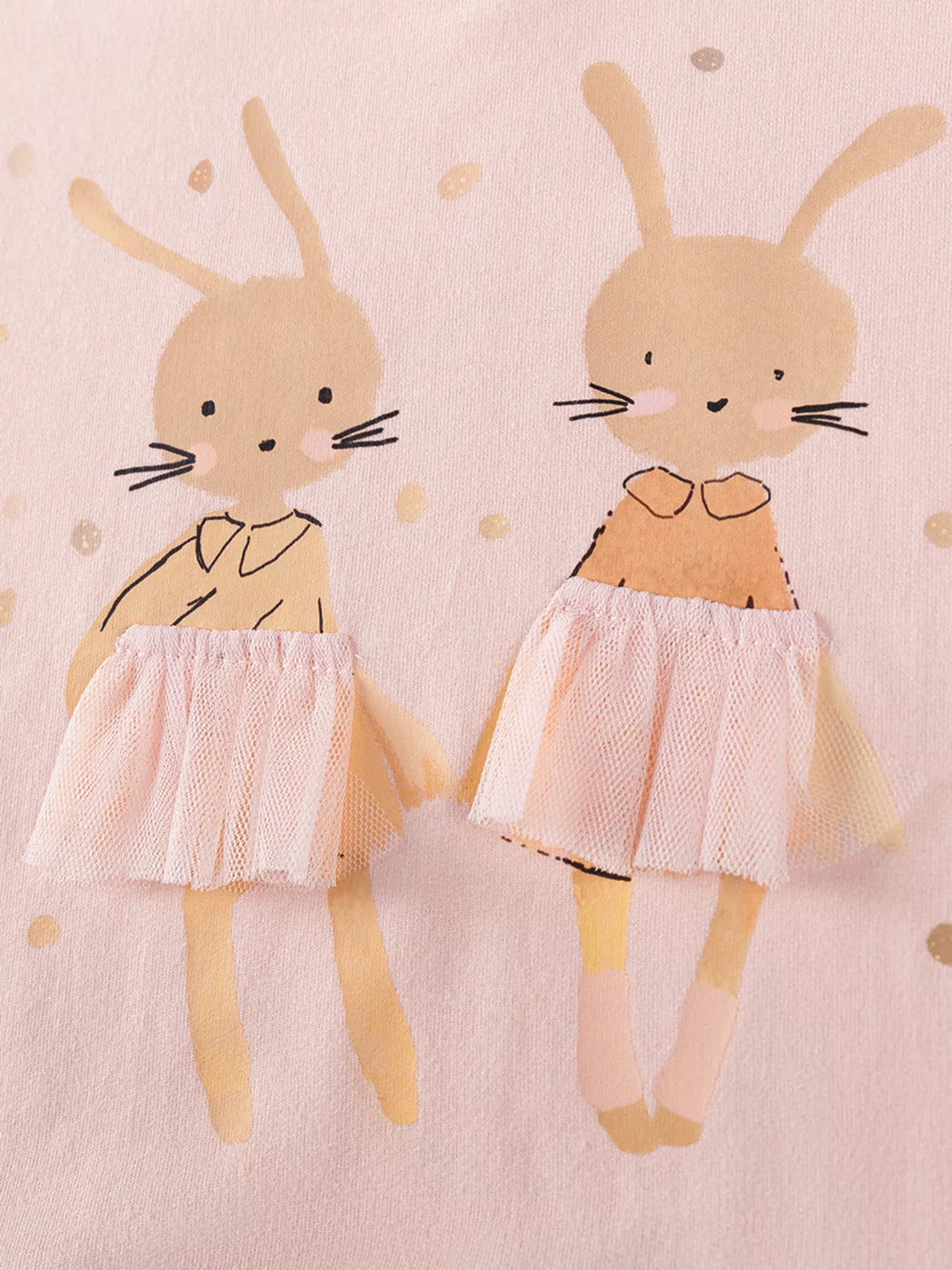 Bunny Long Sleeve Layered Tulle Dress — bunny graphics with tulle skirts
