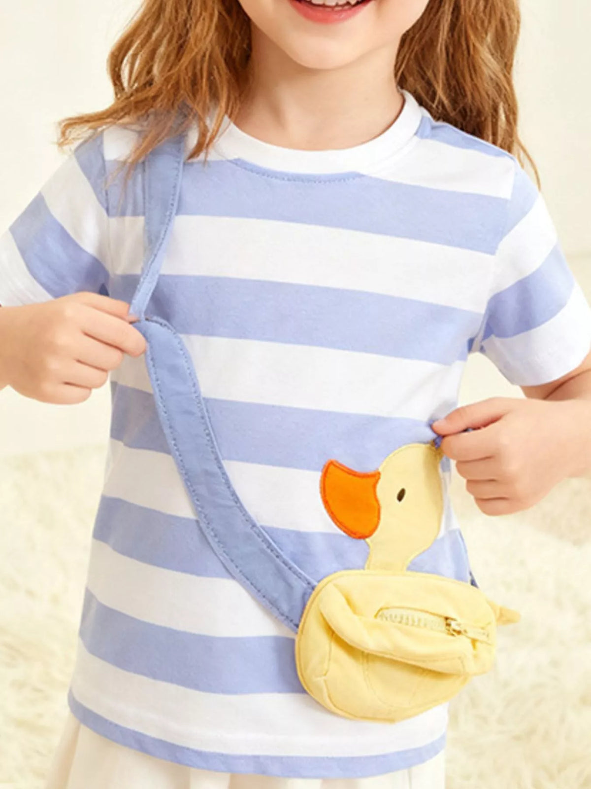 Blue Striped Duck Applique T-Shirt — striped tee worn by a child