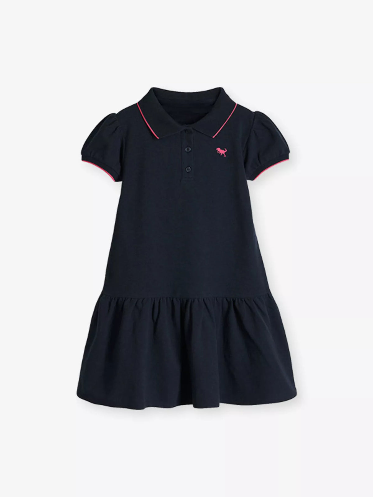 Navy Dinosaur Short Sleeve Polo Dress — front view
