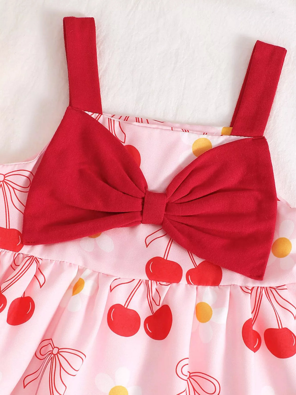 Baby Bow Front Printed Sundress — cherry dress bodice bow