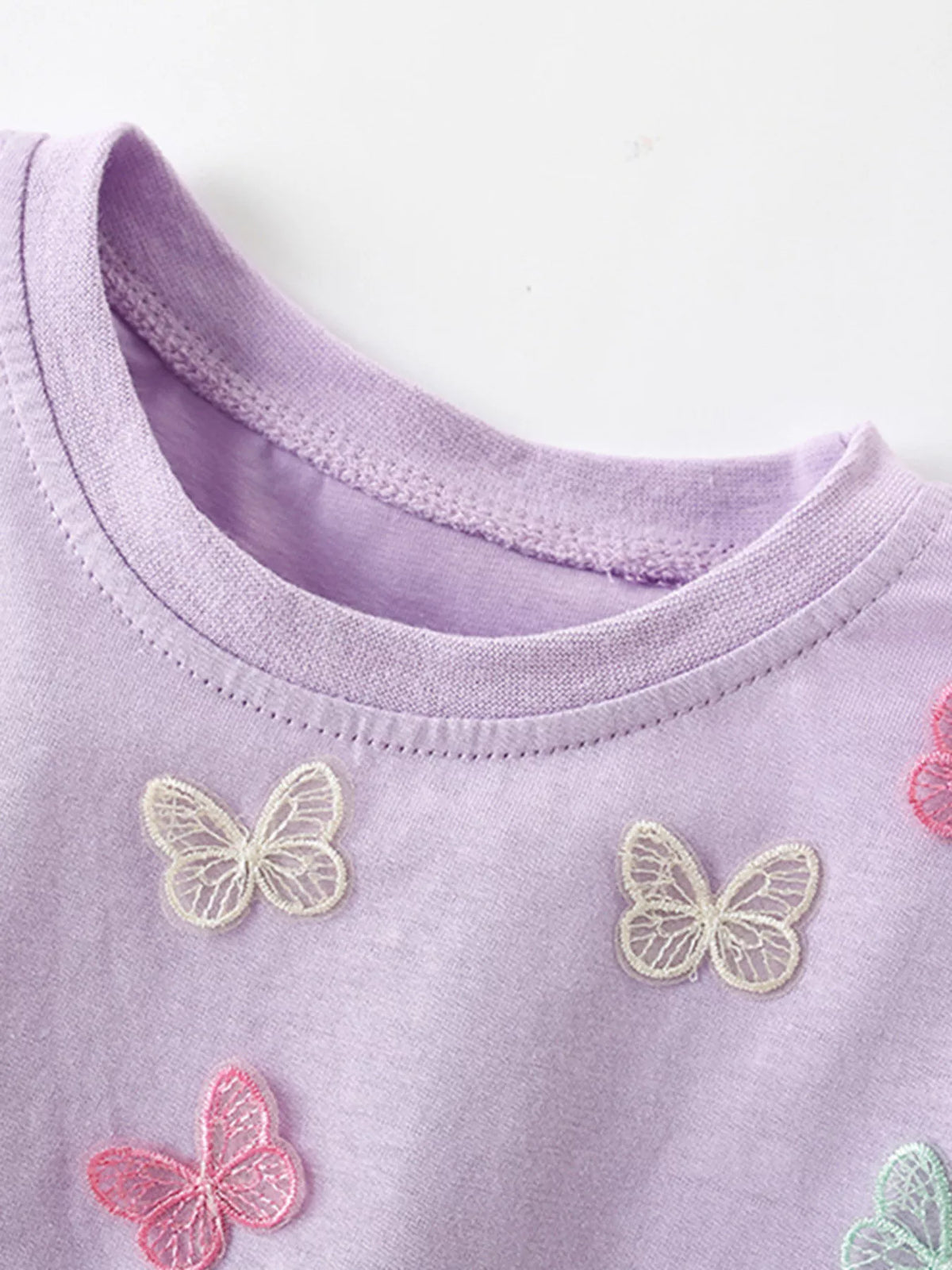 Lavender butterfly applique shirt — round neckline