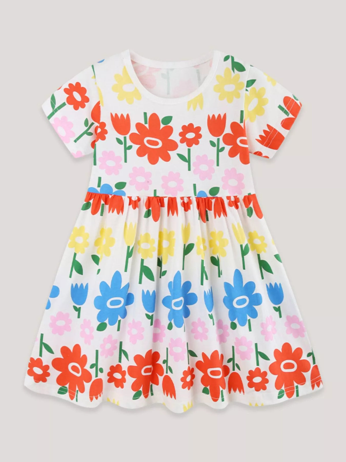 Colorful Floral Print Cotton Dress — front view