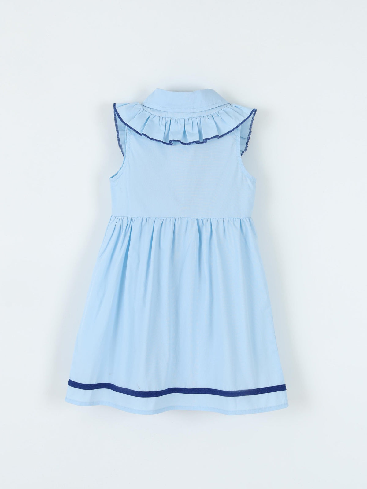 Blue Bow Collar Button-Front Dress — back view