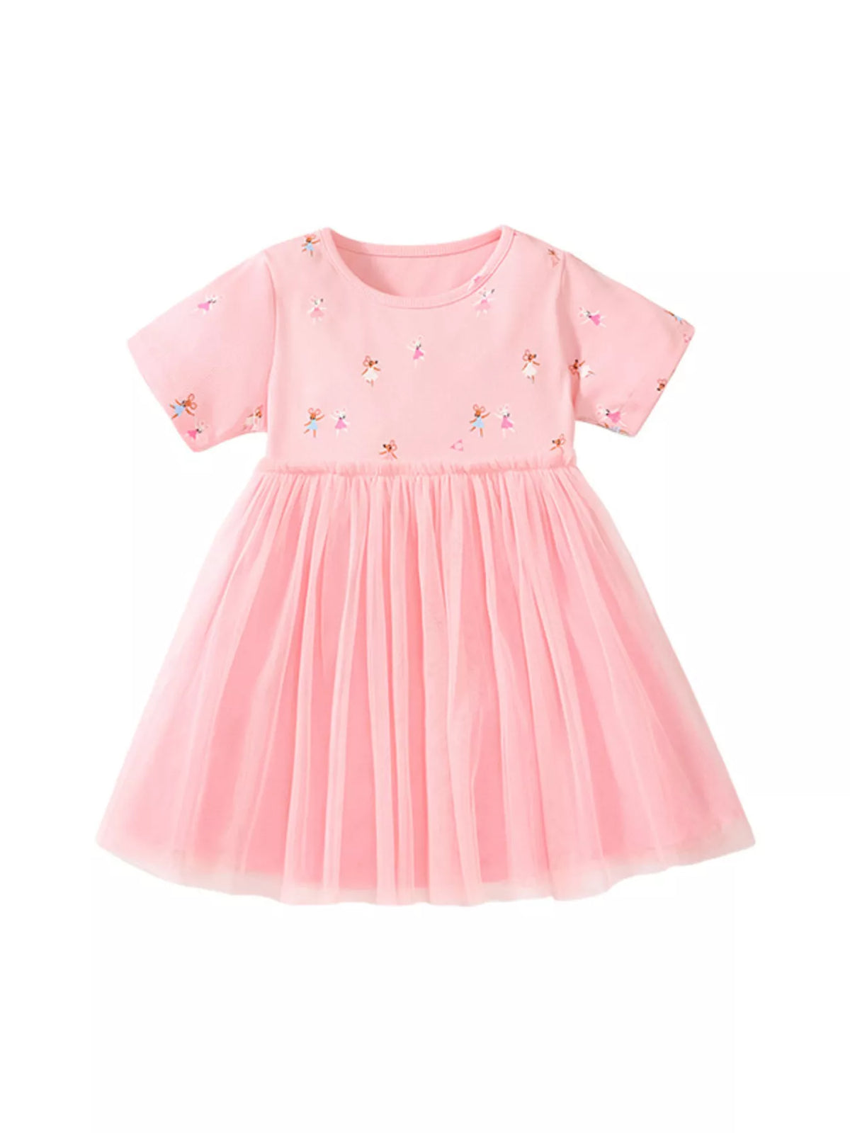 Pink Rainbow Print Tulle Dress — pink dress front view