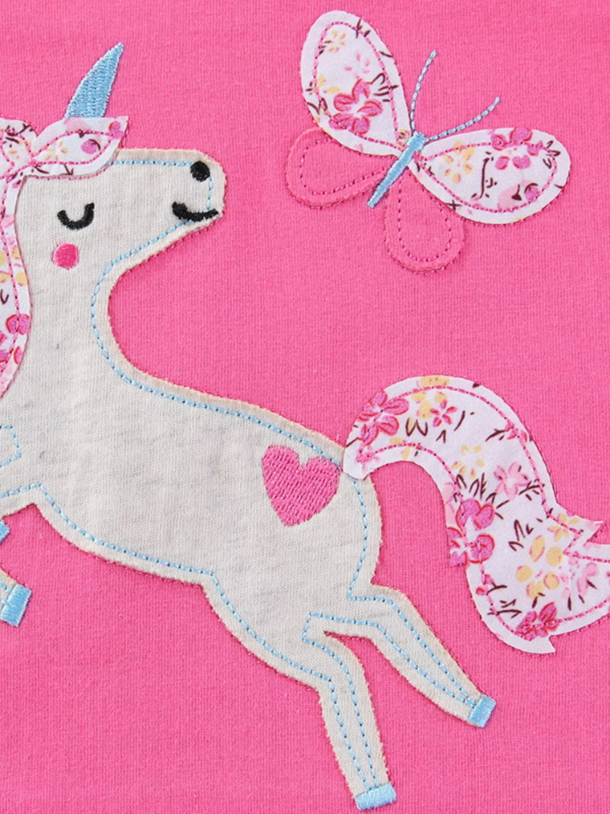 Hot pink unicorn butterfly applique ruffle trim shirt — unicorn and butterfly floral applique