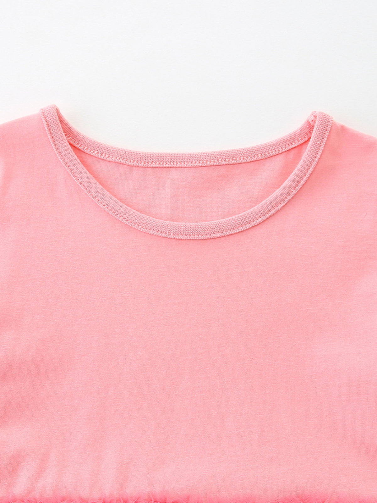 Pink Unicorn Hem Applique Tulle Dress — round neckline