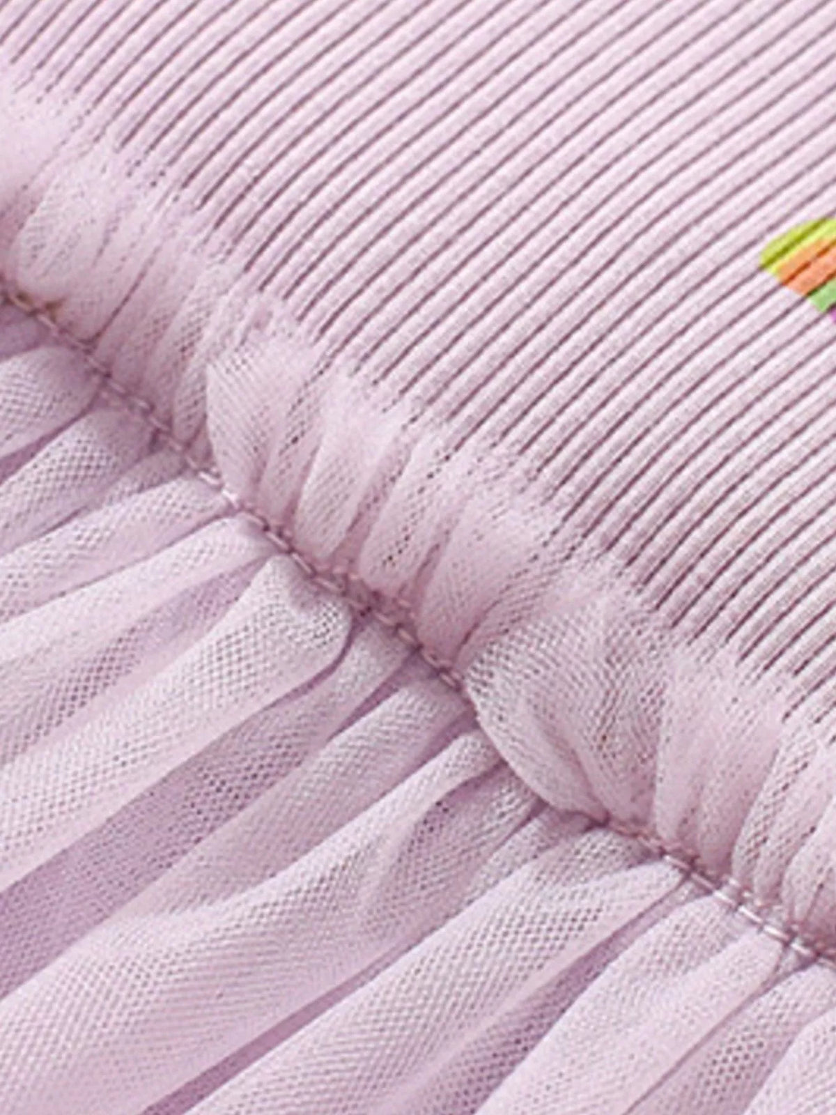 Lavender Rainbow Print Tulle Dress — ribbed bodice and tulle waist detail