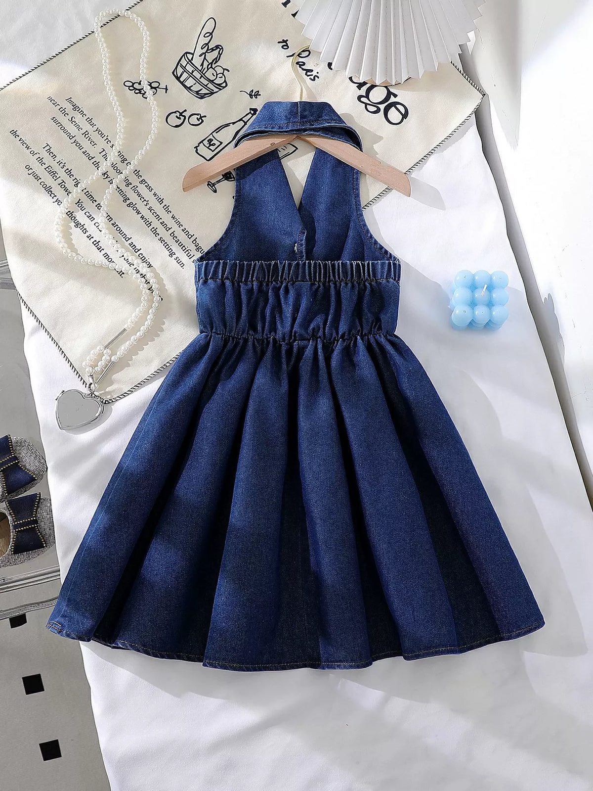 Sleeveless Denim Bow Dress — back view