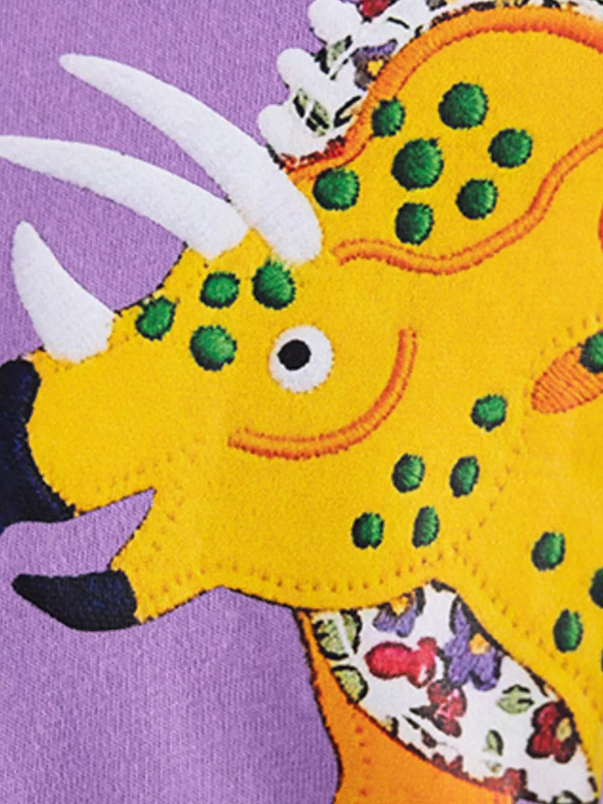 Animal Applique Short Sleeve Cotton Dress — yellow dinosaur applique