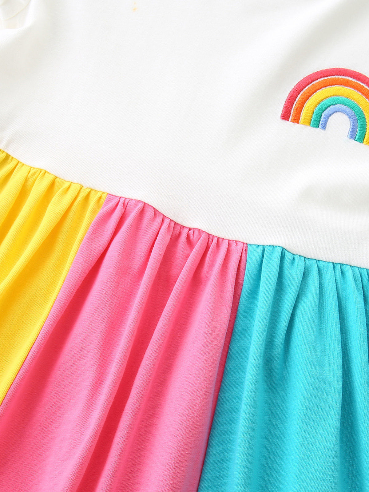 Rainbow Panel Cotton Dress — multicolor panel skirt waist