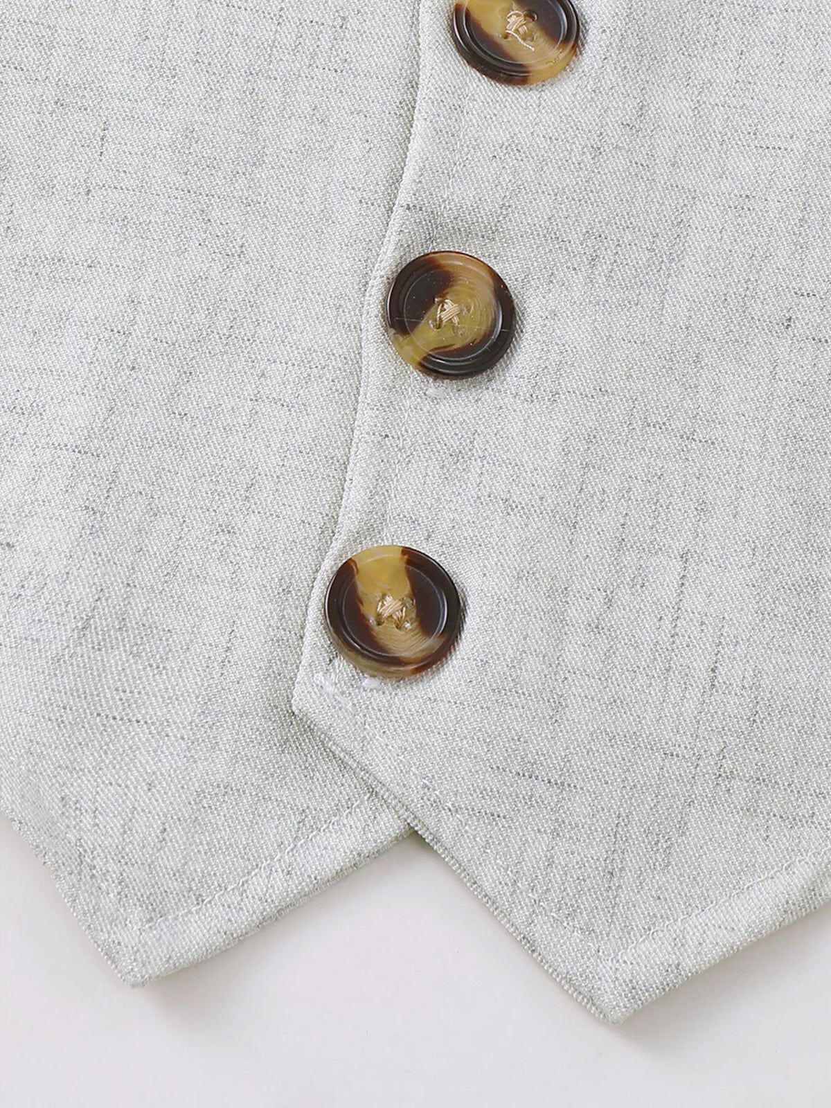 Gray button front vest and pleated shorts set — vest pointed hem and buttons