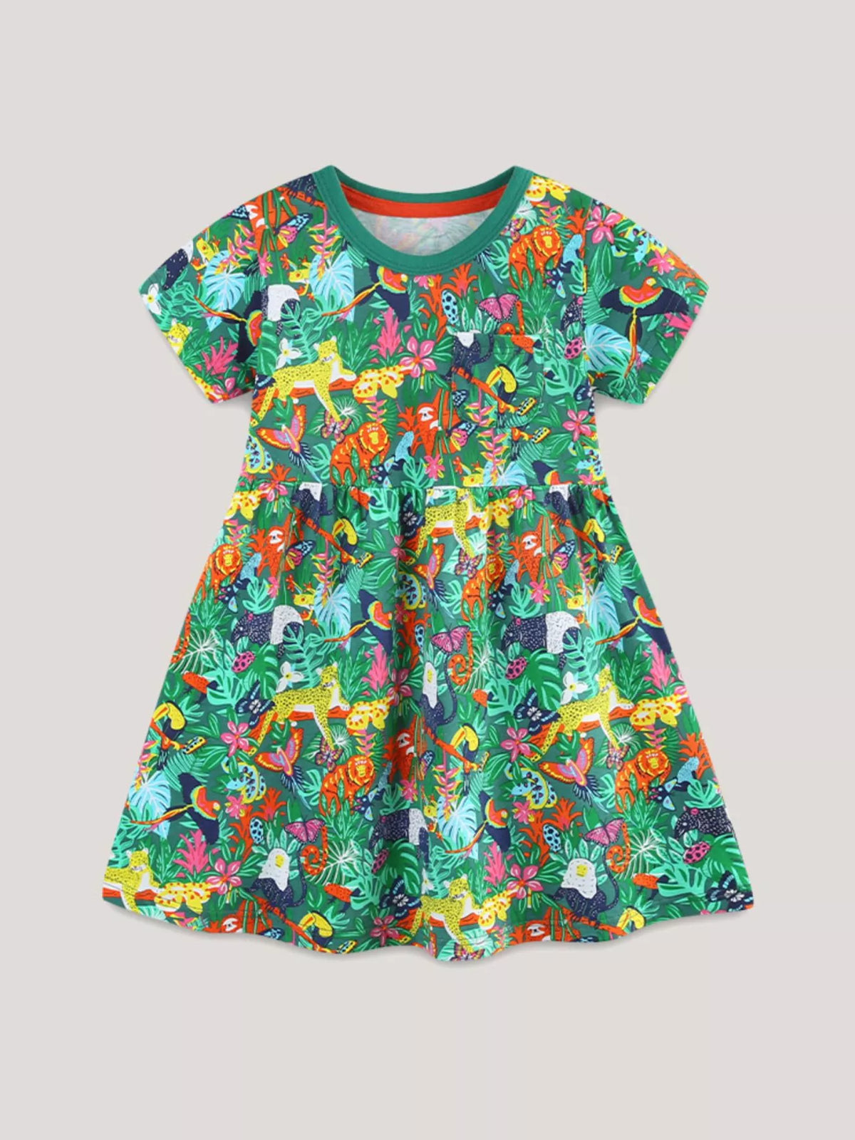 Tropical Animal Print Cotton Dress — front view