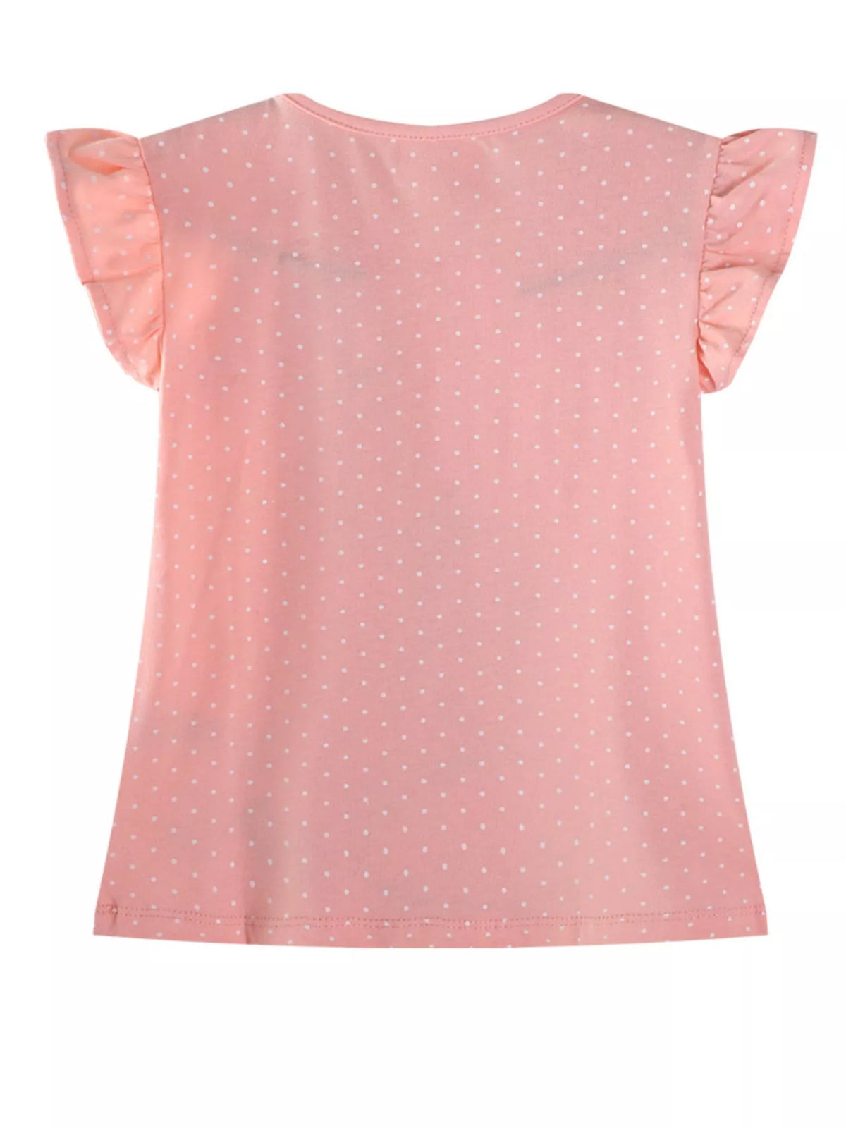 Peach polka dot bunny applique ruffle sleeve top — polka dot back