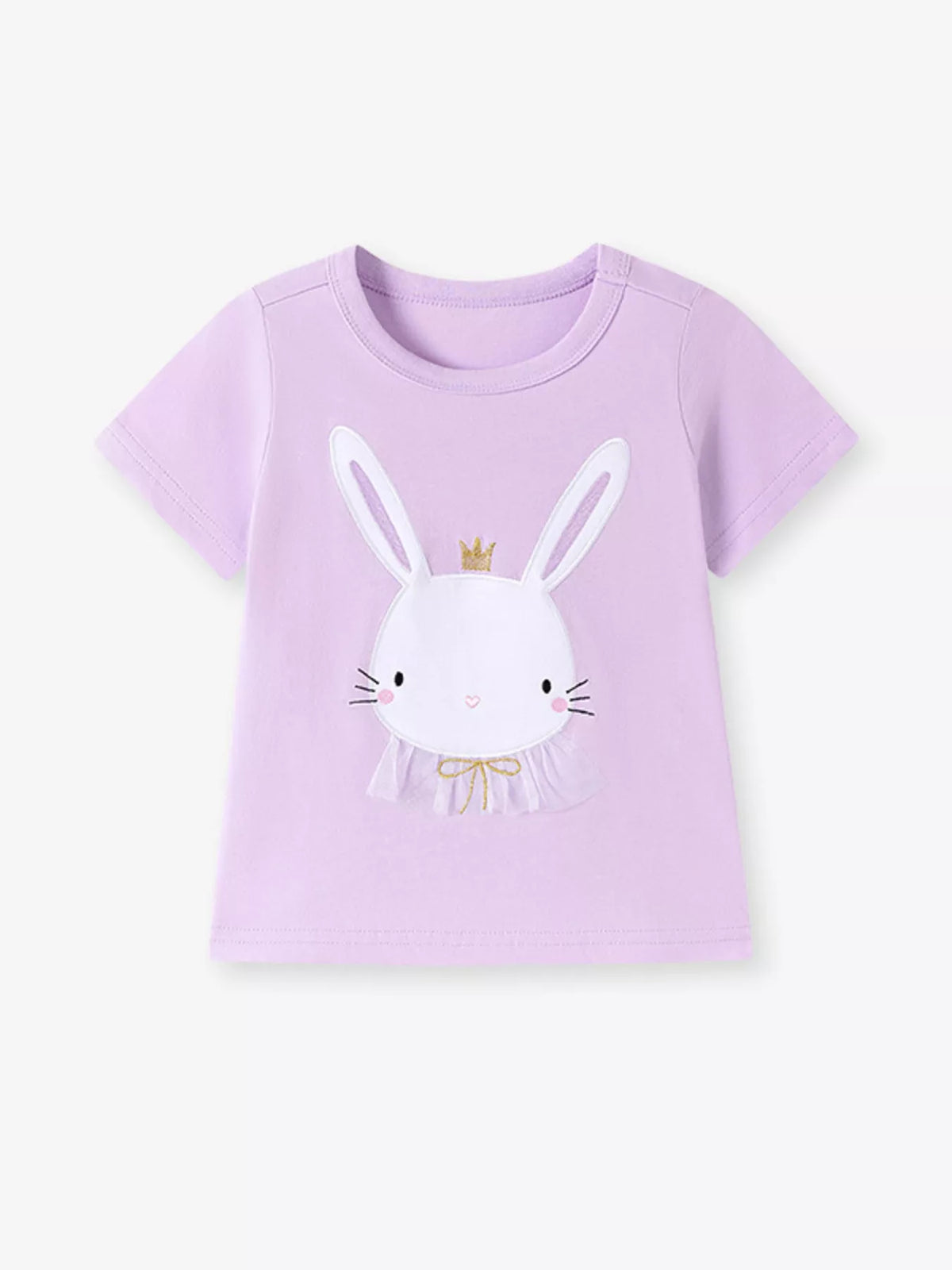 Lavender crowned bunny applique shirt — front laid flat