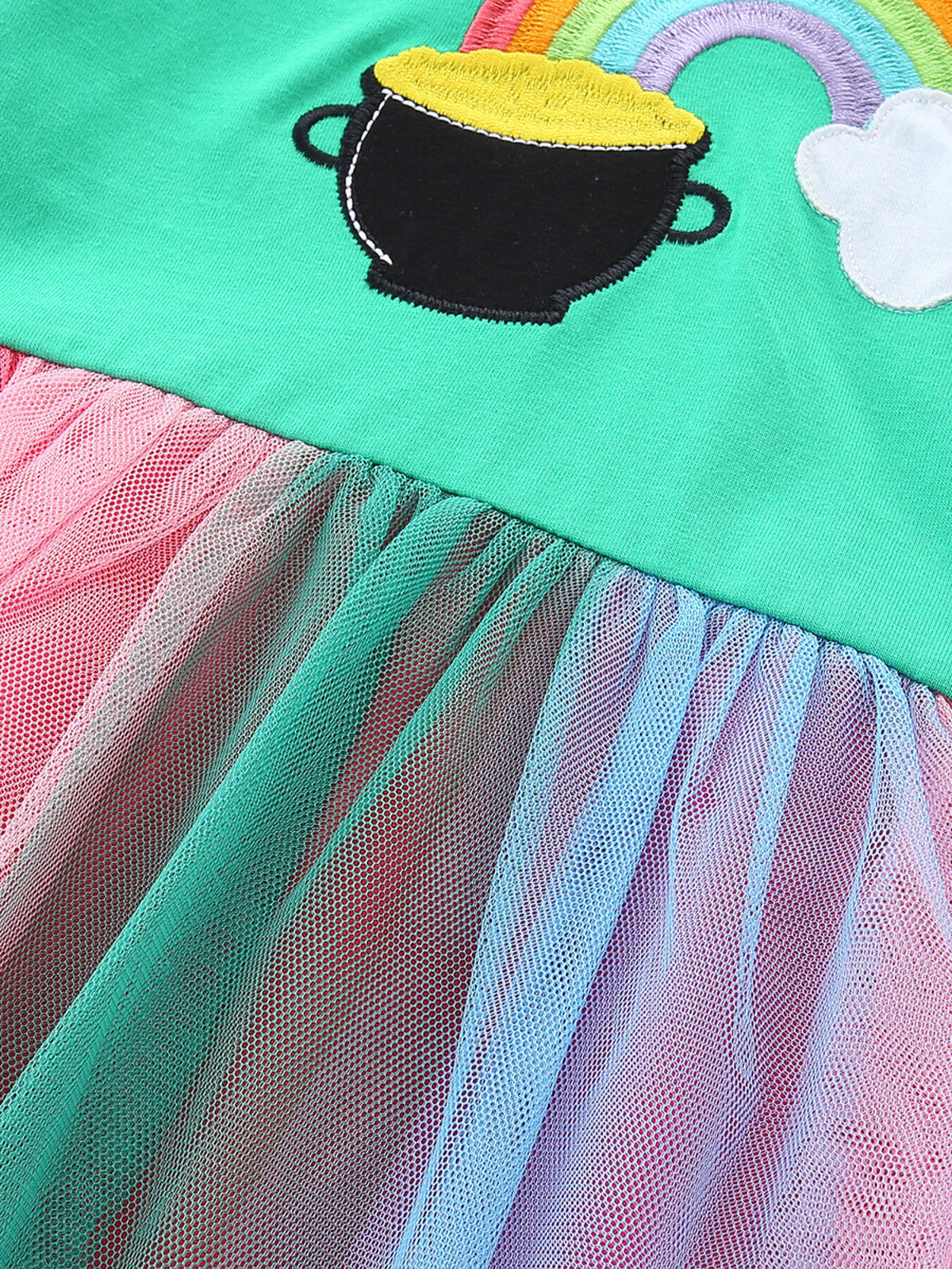 Pot-of-Gold Rainbow Tulle Dress — rainbow tulle waist detail