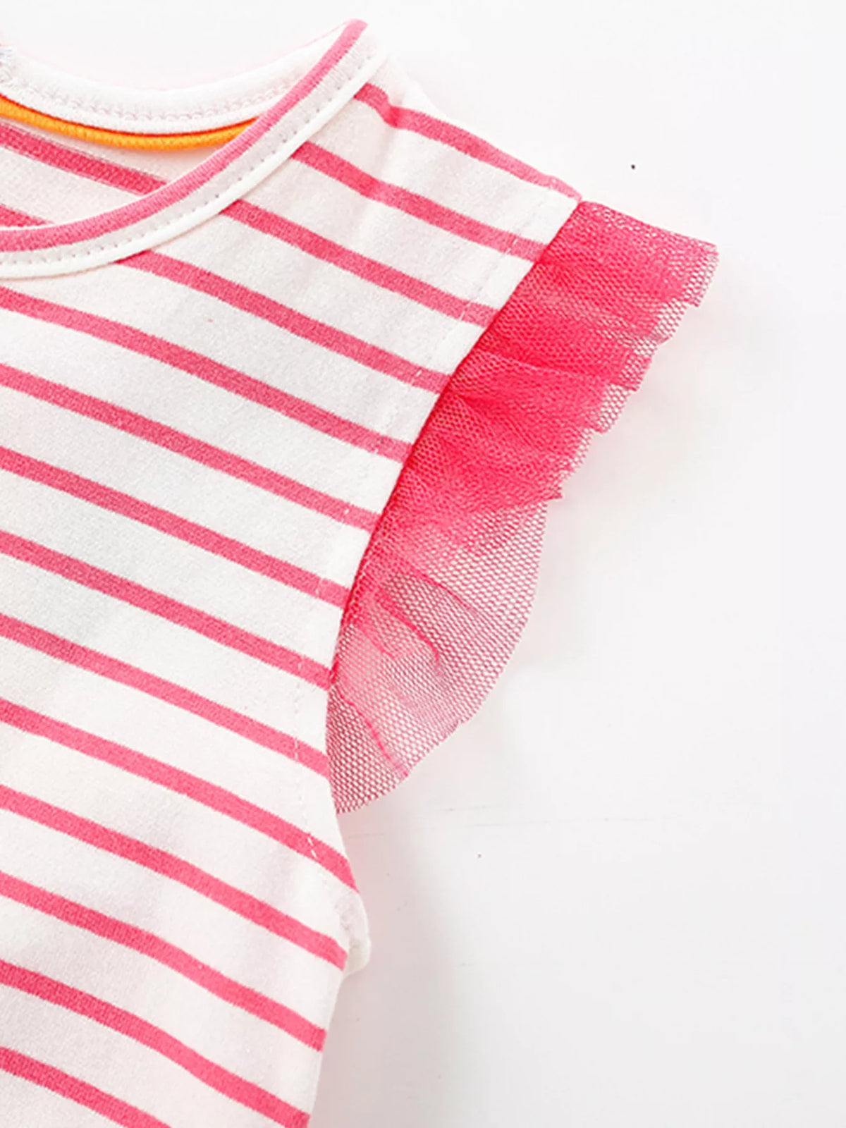 Pink striped elephant tulle dress — tulle ruffle sleeve