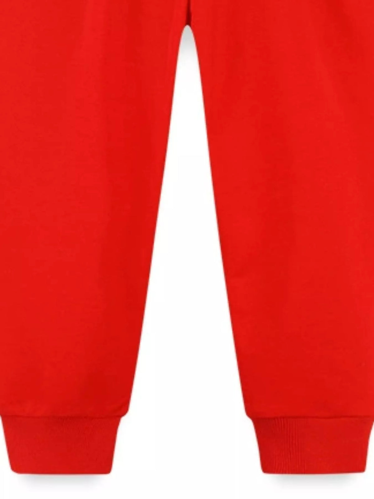 Red jogger legs with ribbed cuffs