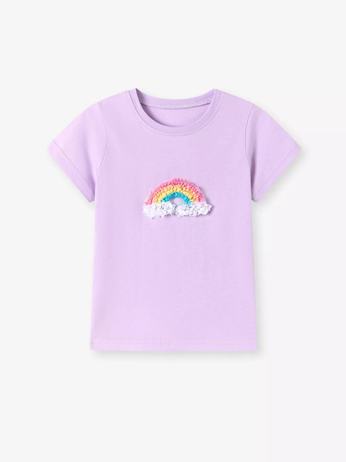 Rainbow applique or floral cat graphic shirt — lavender rainbow shirt front