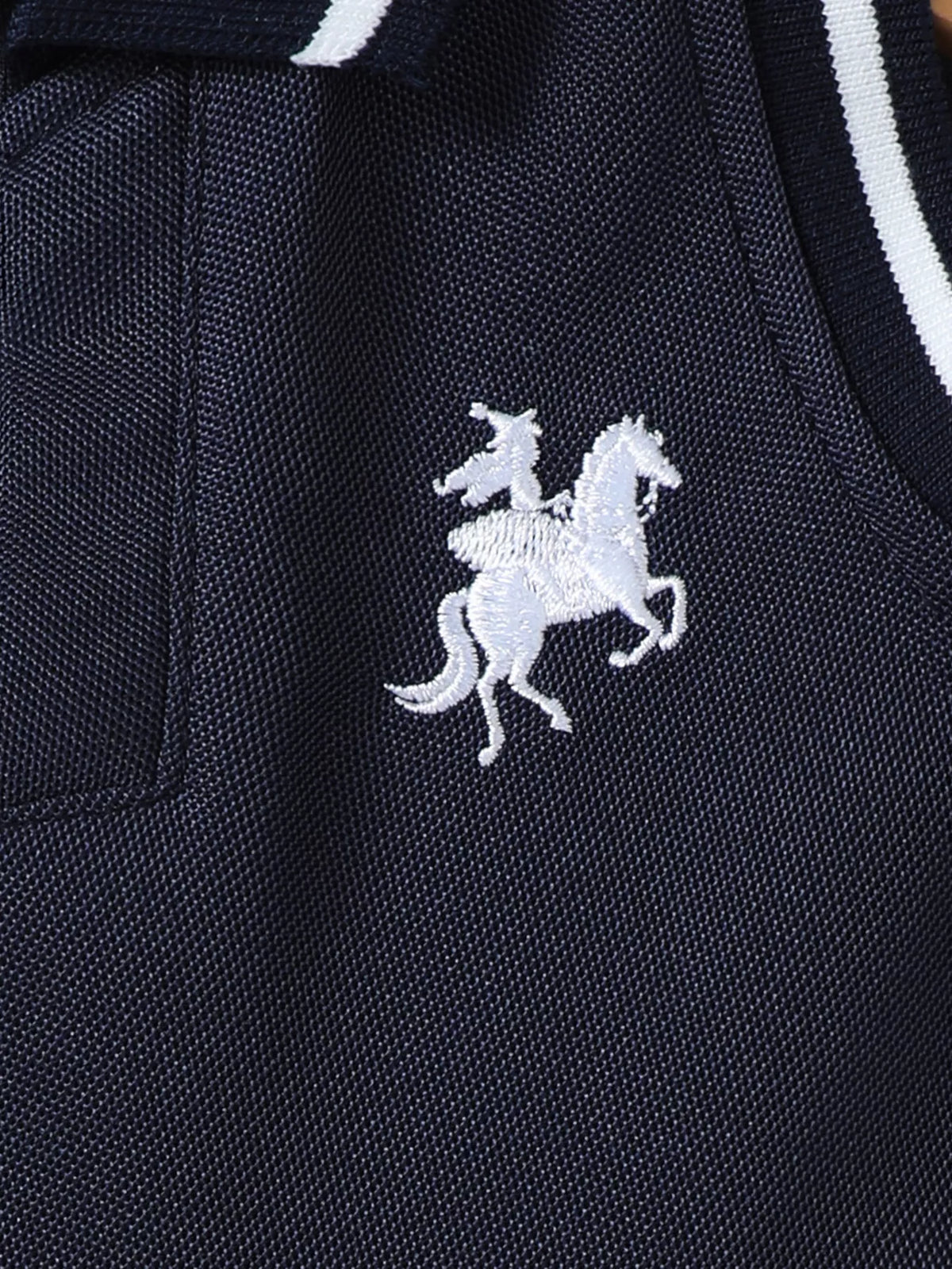 Baby Sleeveless Pleated Polo Dress — white horse-and-rider motif