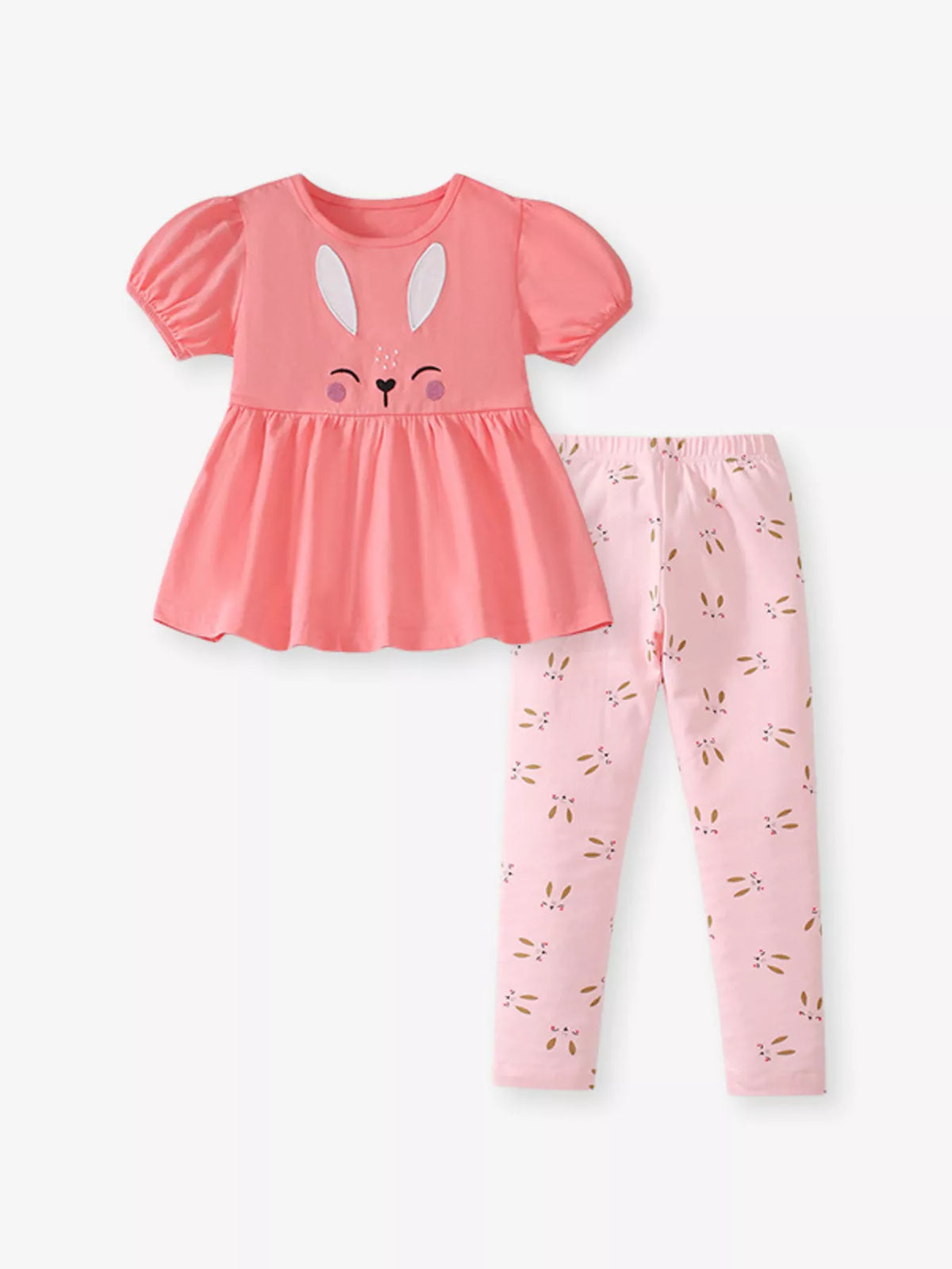 Bunny Peplum Top and Leggings Set — top and leggings flat lay