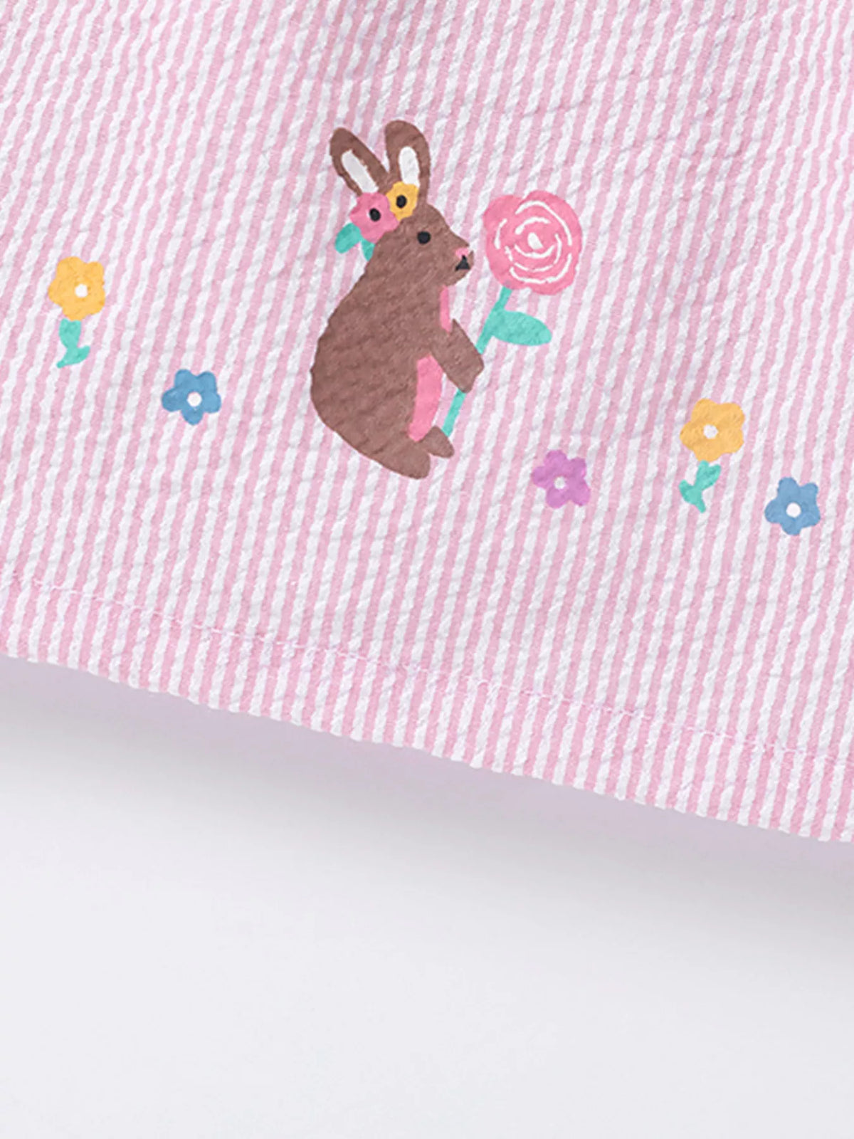 Bunny Embroidered Gingham Smocked Dress — bunny and flower embroidery along hem