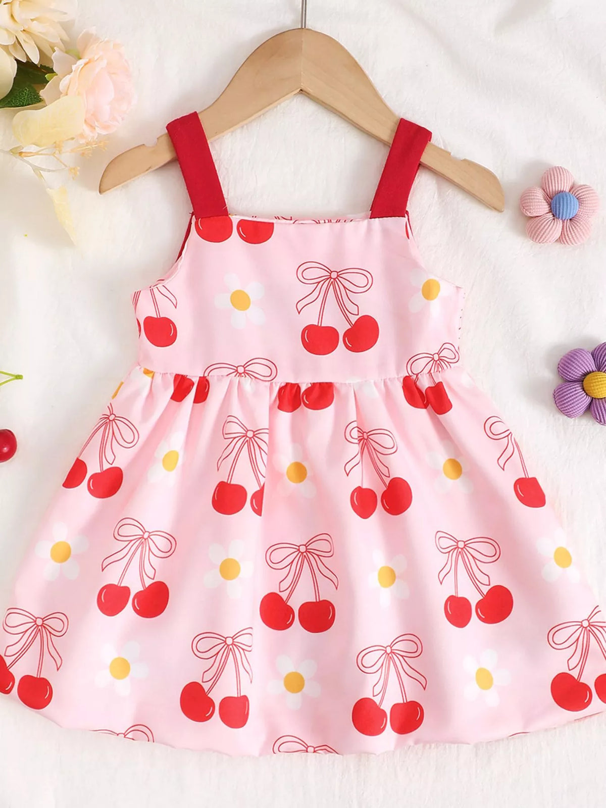 Baby Bow Front Printed Sundress — cherry-print dress back