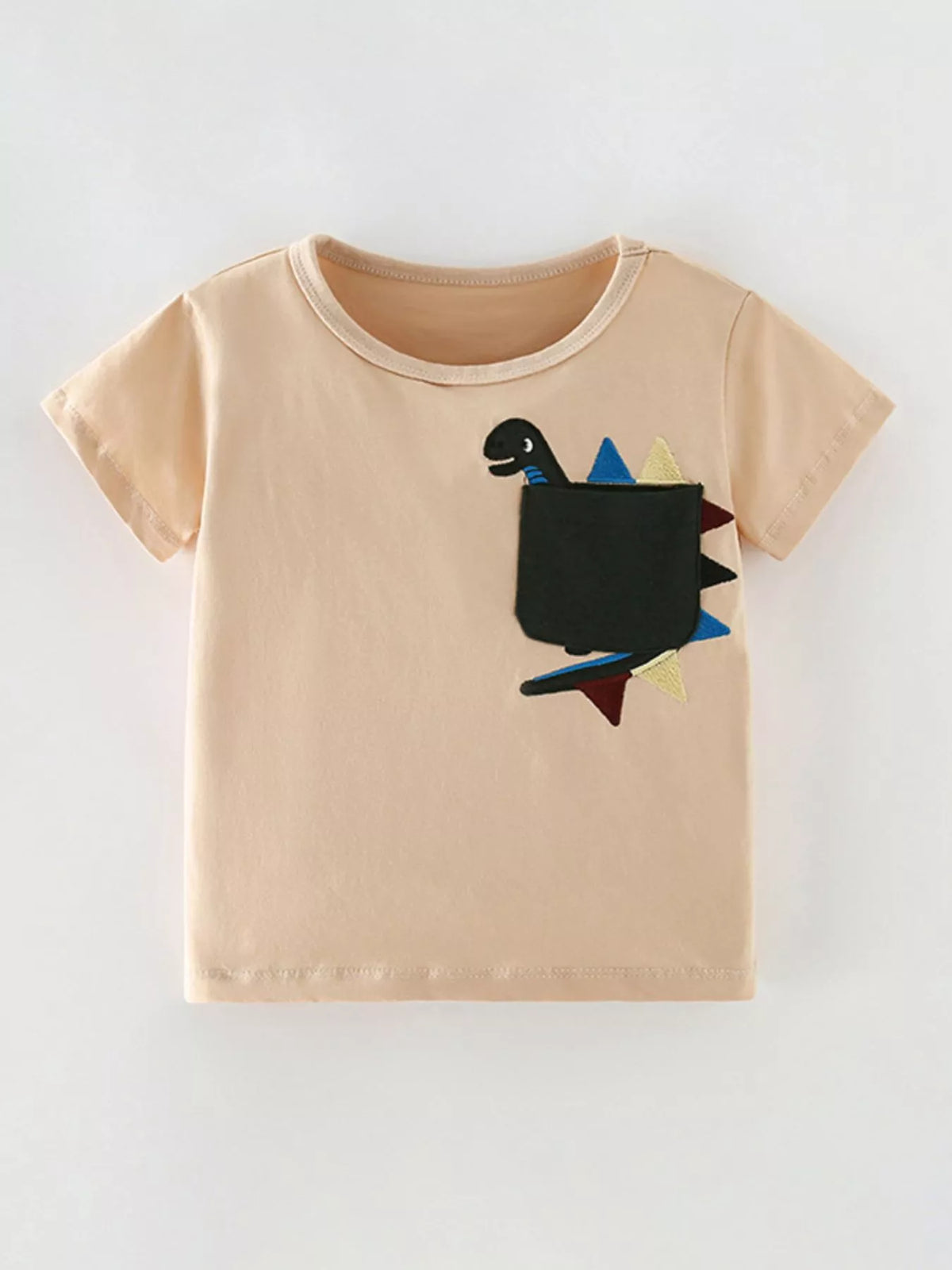 Beige dinosaur pocket shirt — front