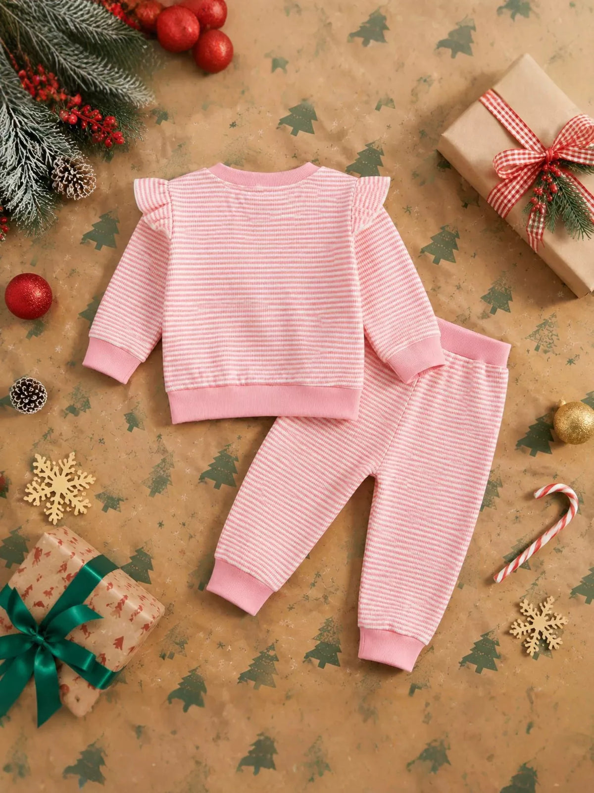 Back of the pink striped top and pants