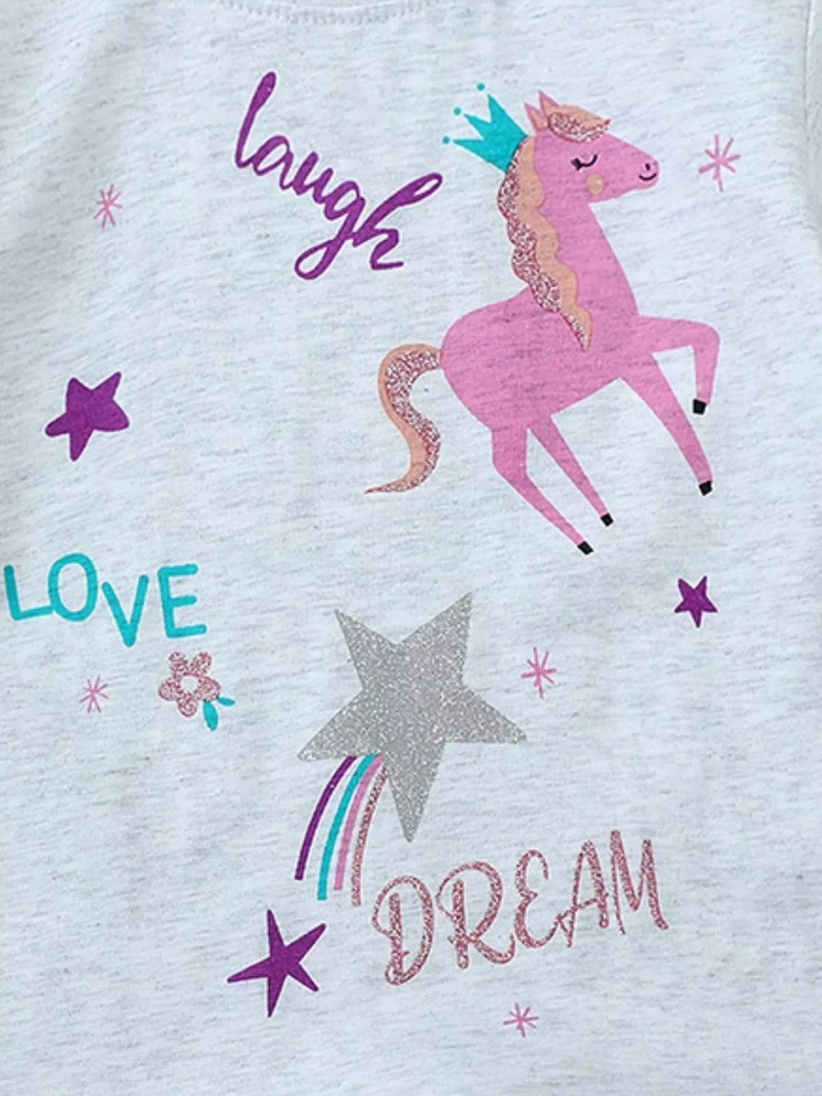 Gray unicorn and lettering graphic shirt — unicorn stars and lettering