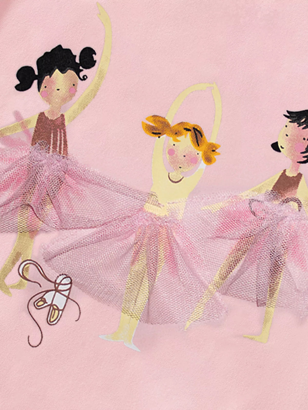 Pink three ballerinas graphic shirt — three ballerinas with mesh skirts