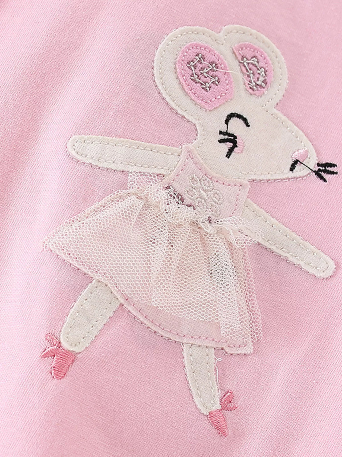Pink mouse ballerina applique ruffle sleeve shirt — mouse applique with white mesh skirt