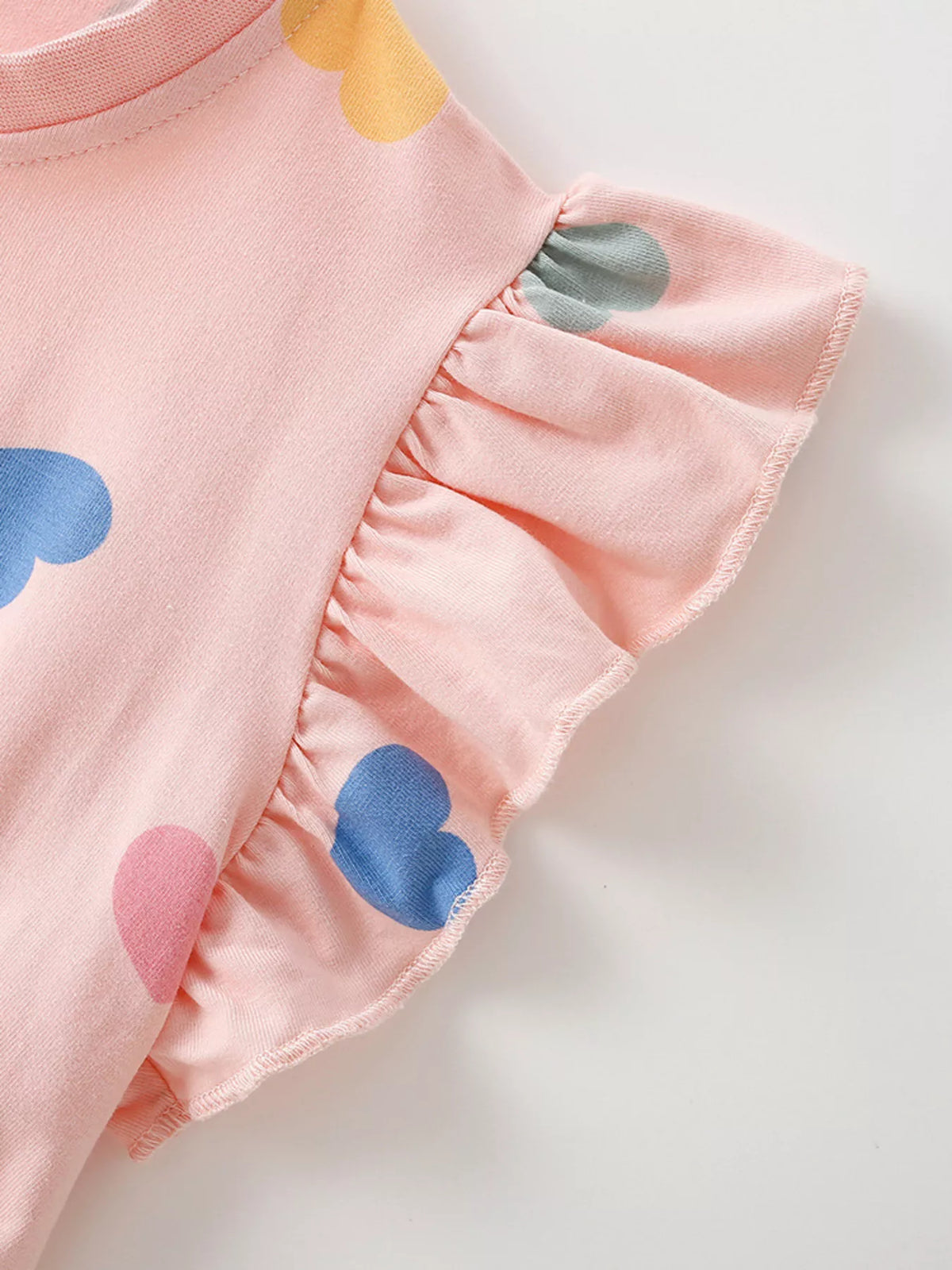 Pink multicolor heart ruffle sleeve dress — ruffle sleeve